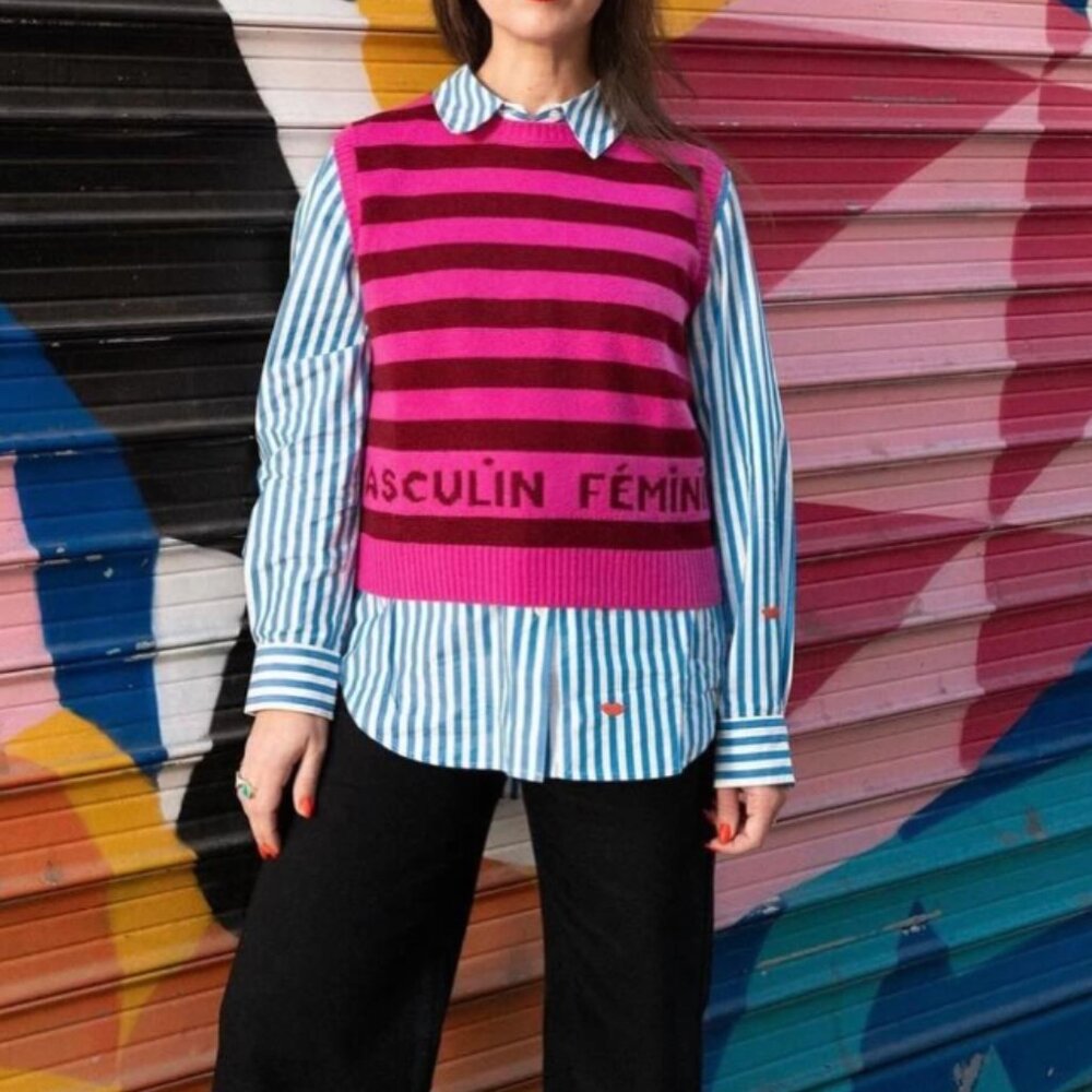 Clare V Pink and Burgundy Striped Knit Vest Monoprix Masculin Feminin - Picture 3 of 5